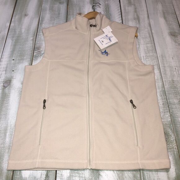 Guy Harvey By Aftco Mens Vest Full Zip Size Medium Ivory Gorcorp Outdoors New - Picture 1 of 10